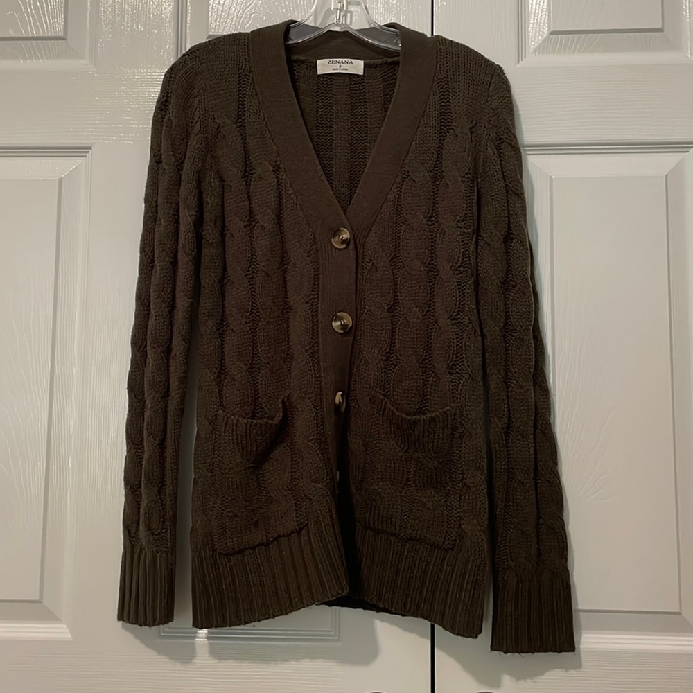 Army Green Cord Button Cardigan
